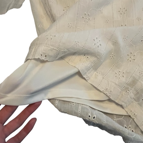 American Eagle Cream Lace Eyelet Smock Cropped Cotton Wide Leg Pant Cottagecore - Picture 13 of 15